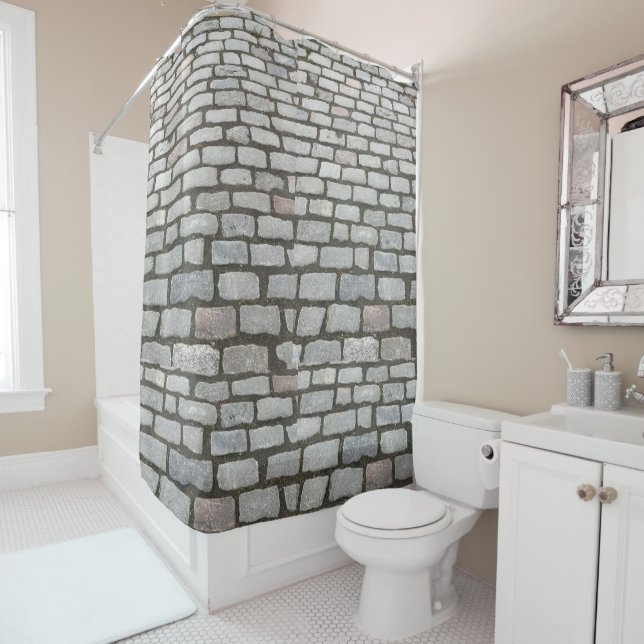 Stone Pathway Grey Cobblestone Street Sidewalk Shower Curtain (In Situ)
