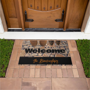 Stone Photo Welcome Worn Boots Family Name Doormat