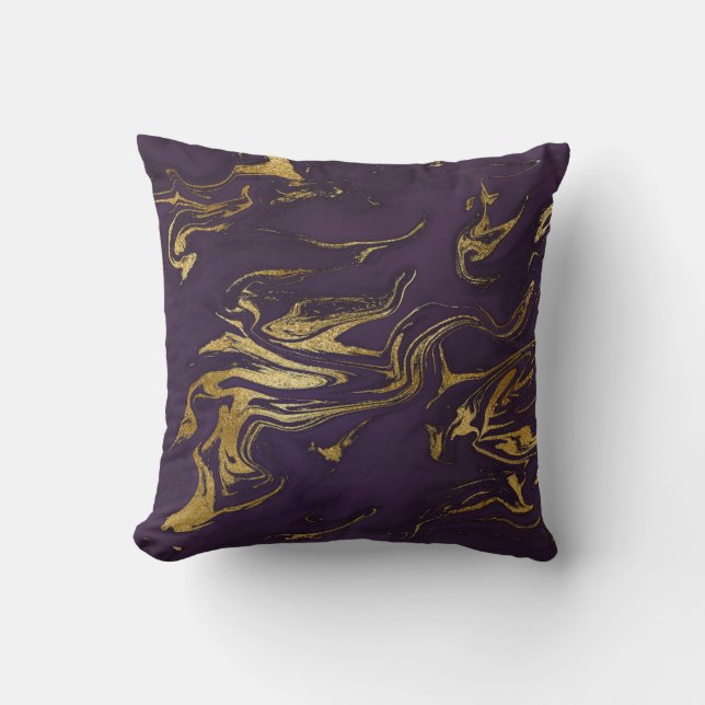 Stone Plum Purple Earth Tones Gold Marble Cushion (Front)