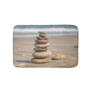 Stone Tower On Beach Bath Mat