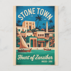 Stone Town Zanzibar Retro Travel Poster Art Postcard