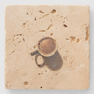 Stone travertine tan coaster w/ coffee image