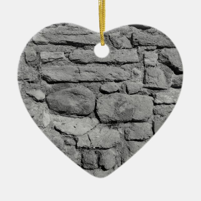 Stone Wall. Black and white. Ceramic Tree Decoration (Front)