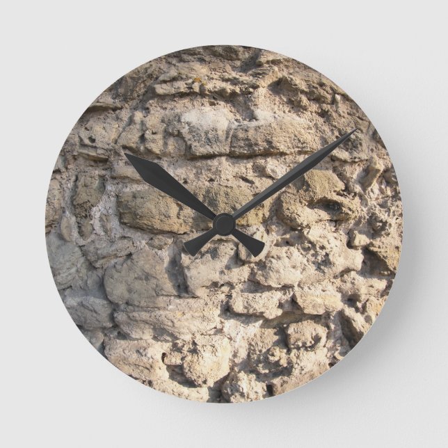 Stone wall of the large rough stones gray round clock (Front)