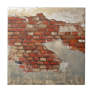 Stone wall of the old brick and plaster ceramic tile