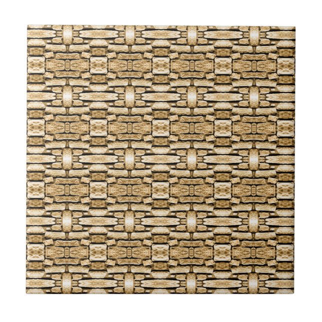 Stone Wall Tan Rustic Southwest Geometric Pattern Ceramic Tile (Front)