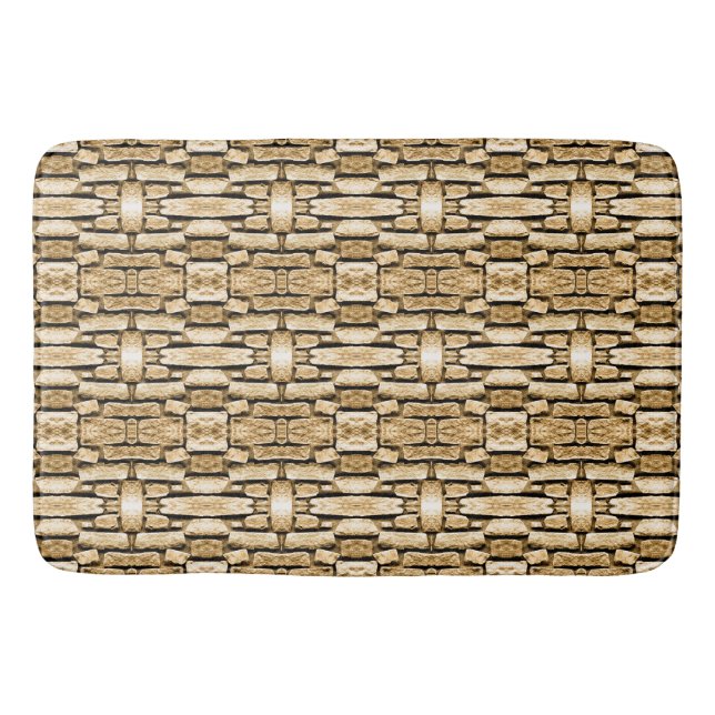 Stone Wall Tan Southwest Rustic Geometric Pattern Bath Mat (Front)