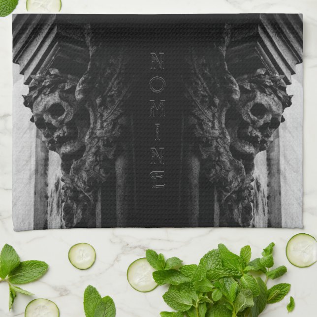 Stone Wings Skull Tea Towel (Folded)