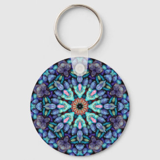 Stone Wonder  Vintage Blue Fractal Kaleidoscope Key Ring