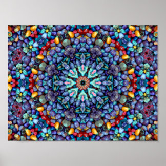 Stone Wonder  Vintage Blue Fractal Kaleidoscope Poster