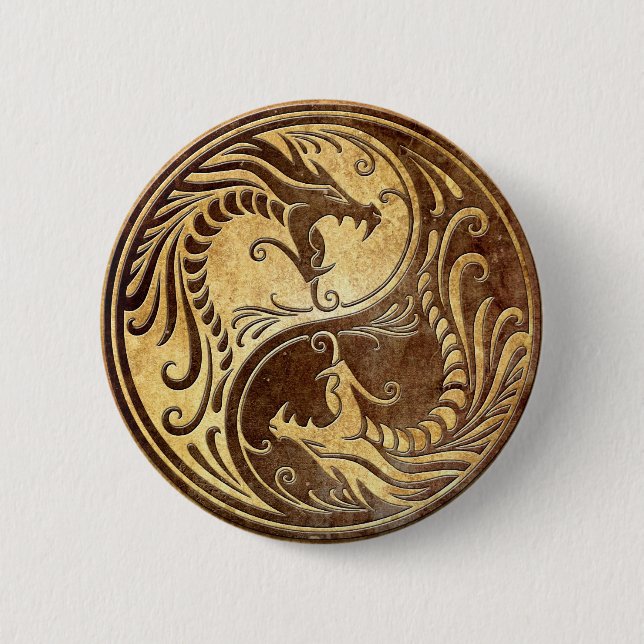 Stone Yin Yang Dragons 6 Cm Round Badge (Front)