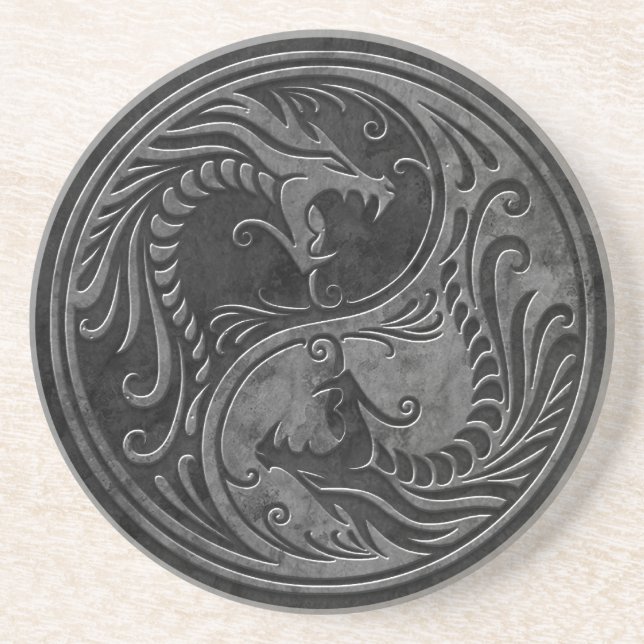 Stone Yin Yang Dragons Coaster (Front)