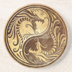Stone Yin Yang Dragons Coaster