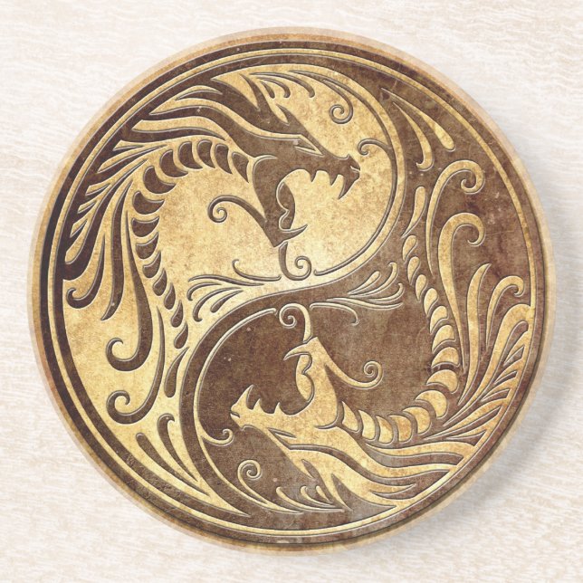 Stone Yin Yang Dragons Coaster (Front)