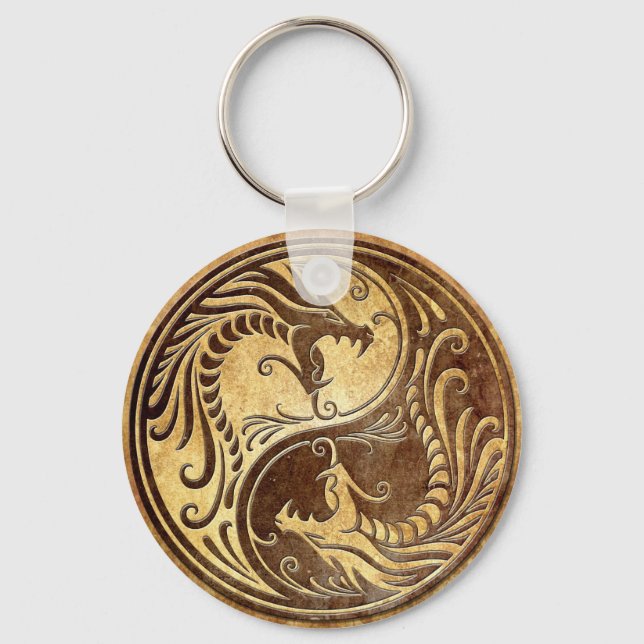 Stone Yin Yang Dragons Key Ring (Front)