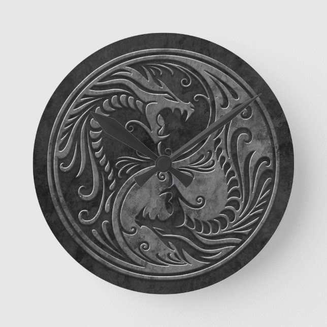 Stone Yin Yang Dragons Round Clock (Front)