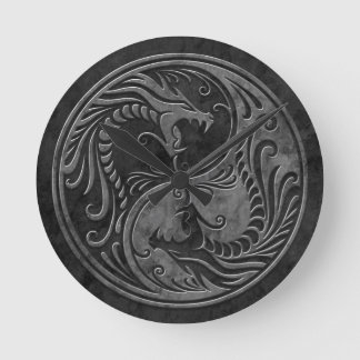 Stone Yin Yang Dragons Round Clock
