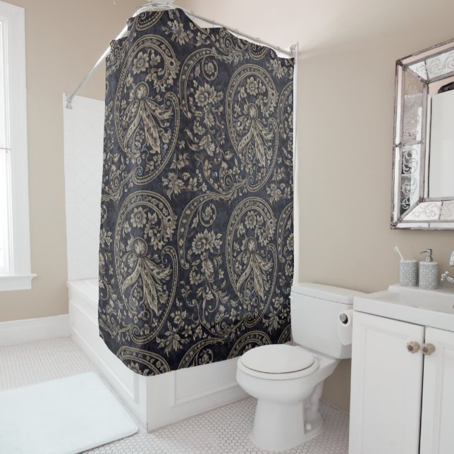 Stonebridge Blue Shower Curtain (In Situ)