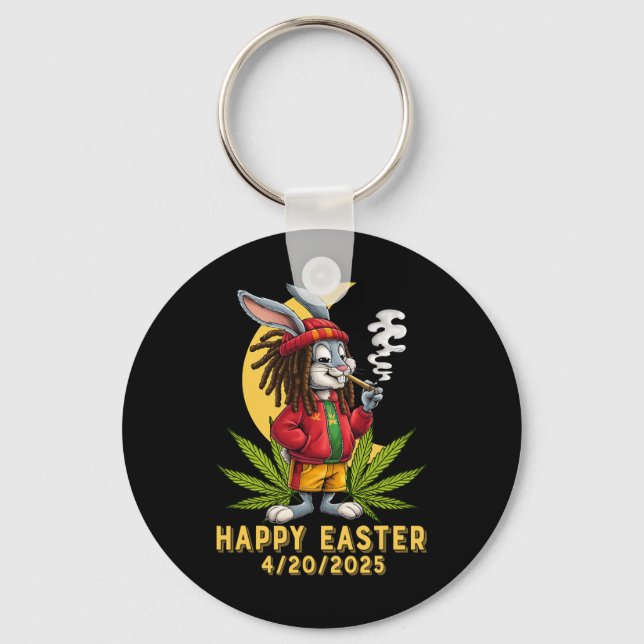 Stoned Easter Bunny With Joint Easter 2  Key Ring (Front)
