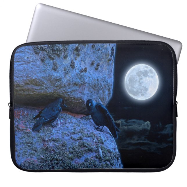 Stonehenge Celtic Circle, Jackdaws & Full Moon Laptop Sleeve (Front)