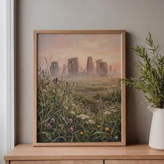 Stonehenge Dawn Mist Tall Grass Art Canvas Print