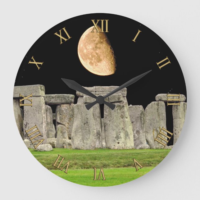 Stonehenge Standing Stones at Moonrise Large Clock (Front)