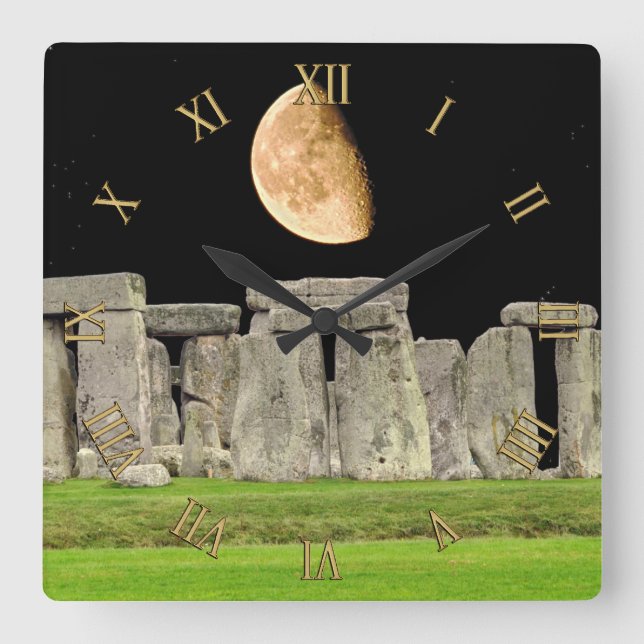Stonehenge Standing Stones at Moonrise Square Wall Clock (Front)