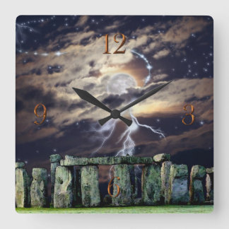 Stonehenge Standing Stones & Moon Fantasy Square Wall Clock