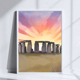 Stonehenge Wiltshire England Historic Watercolor Poster