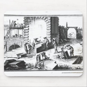 Stonemasons at work, engraved by Lucotte Mouse Pad