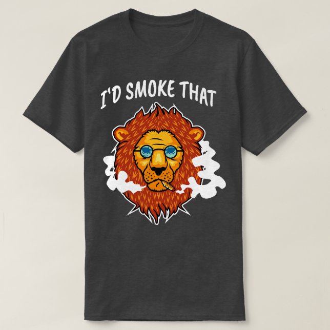 Stoner Lion Hippie Cat Smokes Joint Gift T-Shirt (Design Front)