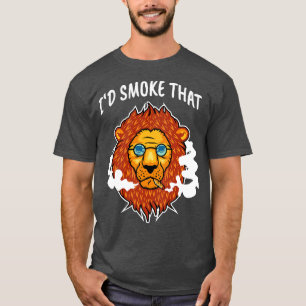 Stoner Lion Hippie Cat Smokes Joint Gift T-Shirt
