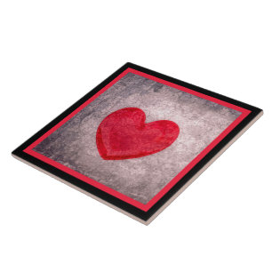 Stonewashed Heart in Black and Red Plaid Ceramic Tile