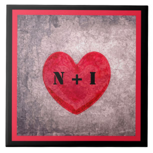 Stonewashed Heart in Black and Red Plaid Monogram Ceramic Tile