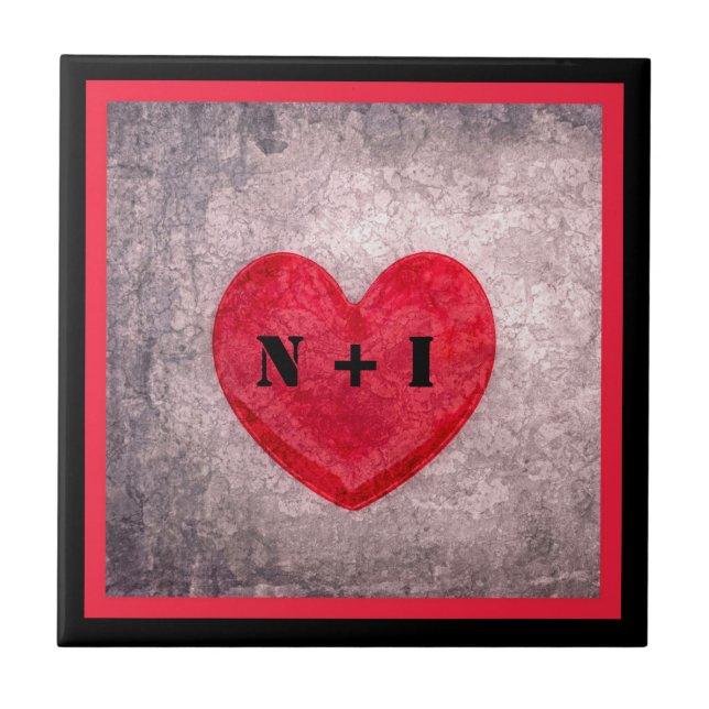 Stonewashed Heart in Black and Red Plaid Monogram Tile (Front)