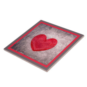 Stonewashed Heart in Grey and Red Ceramic Tile