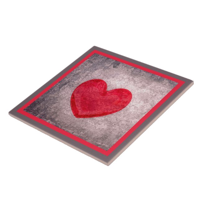 Stonewashed Heart in Grey and Red Ceramic Tile (Side)