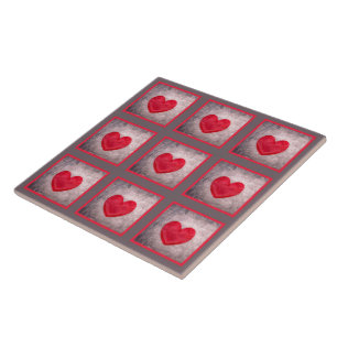 Stonewashed Heart in Grey and Red Plaid Ceramic Tile