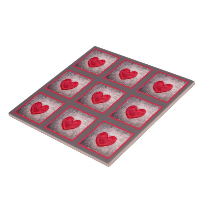 Stonewashed Heart in Grey and Red Plaid Ceramic Tile (Side)