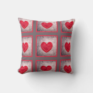 Stonewashed Heart in Grey and Red Plaid Cushion