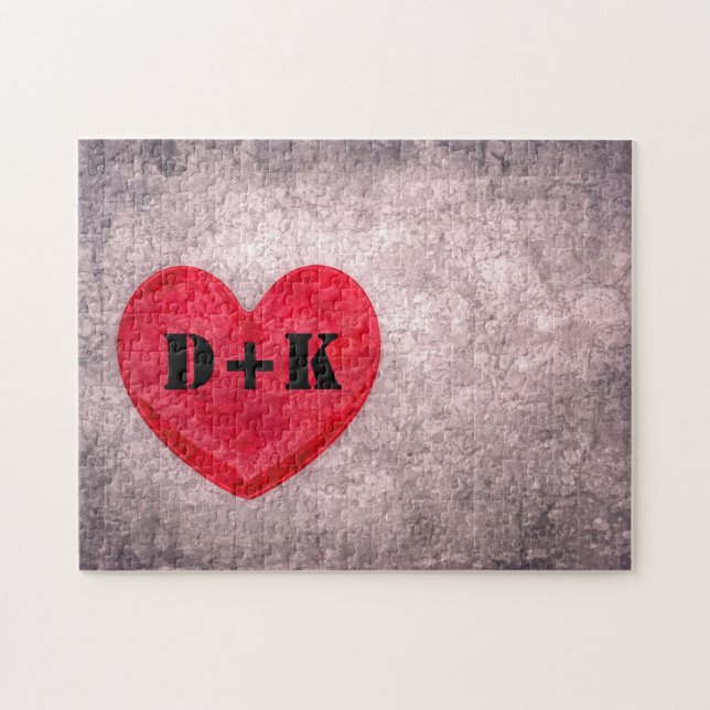 Stonewashed Heart Monogram Personalise Jigsaw Puzzle (Horizontal)