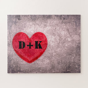 Stonewashed Heart Monogram Personalise Jigsaw Puzzle
