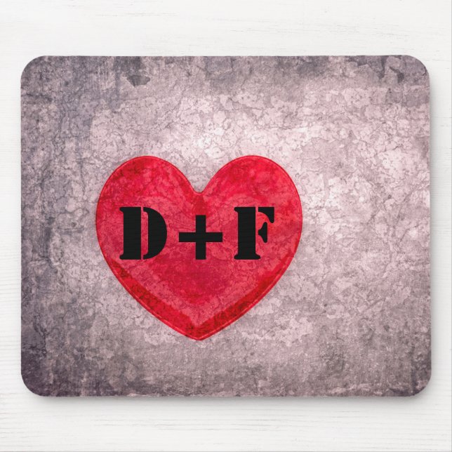 Stonewashed Heart Monogram Personalise Mouse Pad (Front)