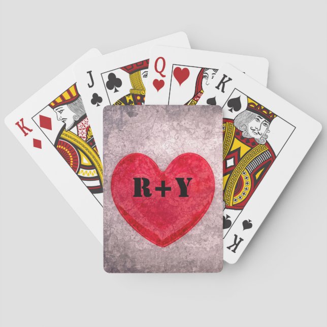 Stonewashed Heart Monogram Personalise Playing Cards (Back)