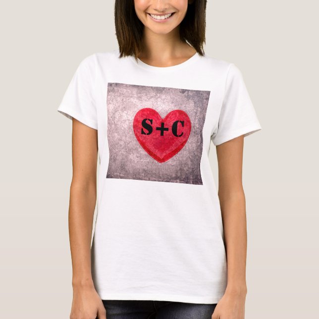 Stonewashed Heart Monogram Personalise T-Shirt (Front)