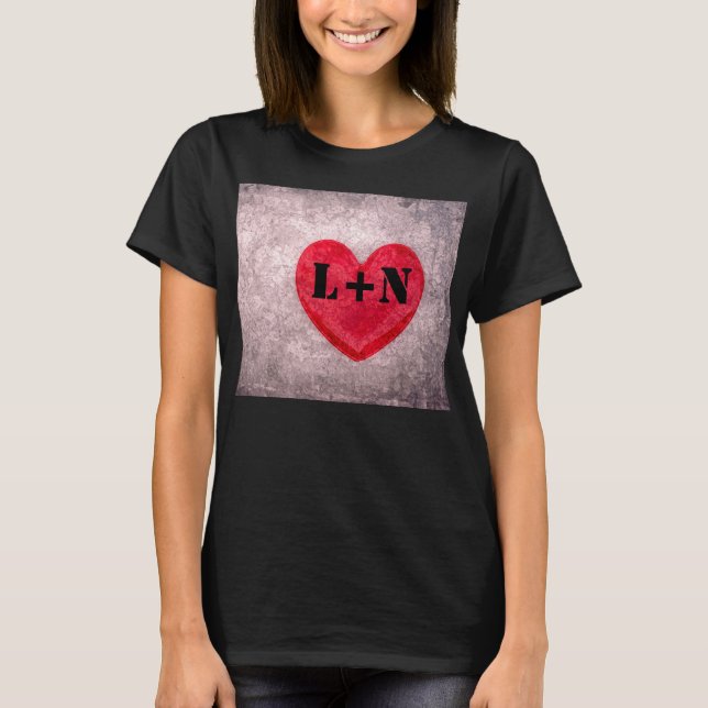 Stonewashed Heart Monogram Personalise T-Shirt (Front)