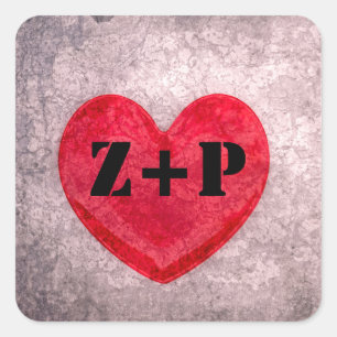 Stonewashed Heart Monogram Personalised Square Sticker