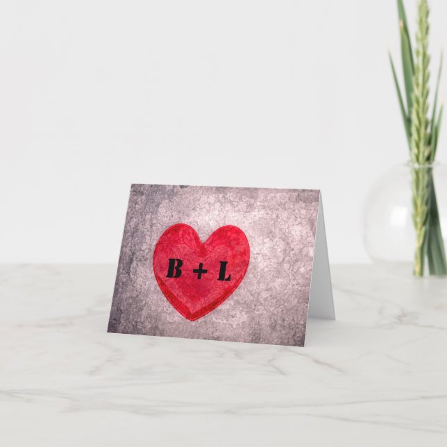 Stonewashed Heart Monogrammed Note Card (Front)