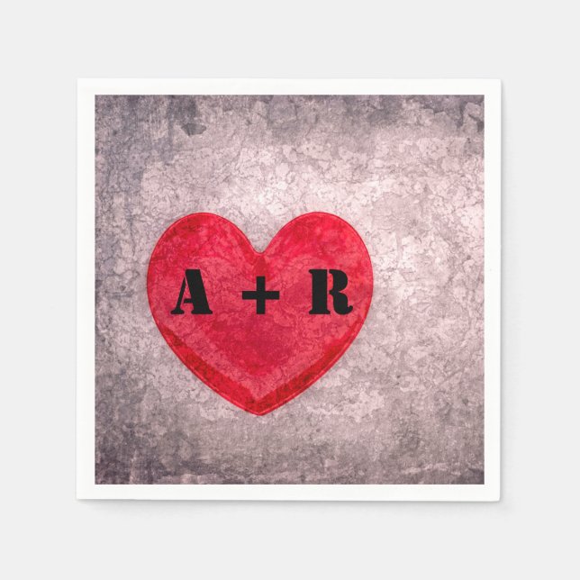 Stonewashed Heart Personalised Monogram Napkin (Front)