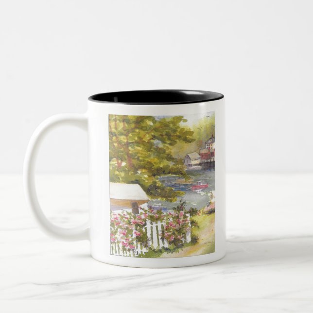 stonington harbour view Two-Tone coffee mug (Left)
